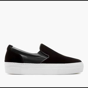 Greats black leather and velvet slip on sneaker